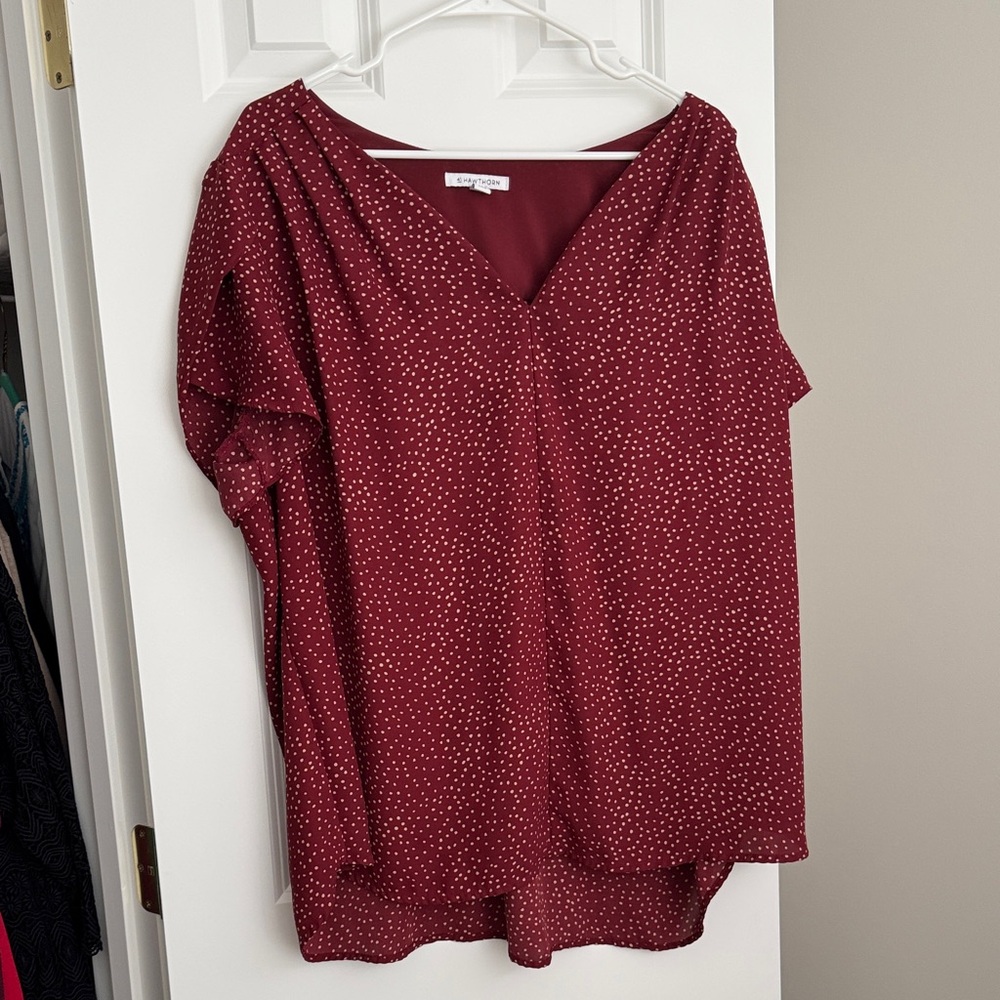 41 Hawthorn Maroon with Tan Dotted Blouse